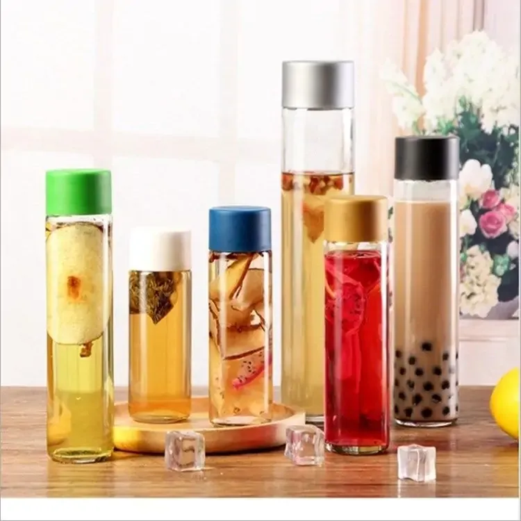 Borosilicate glass bottle with silicone mineral water tea infuser bottle