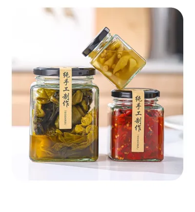 Square shape glass jar with thin edge metal lid