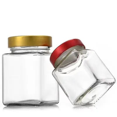 Square shape glass jar with wide edge metal lid