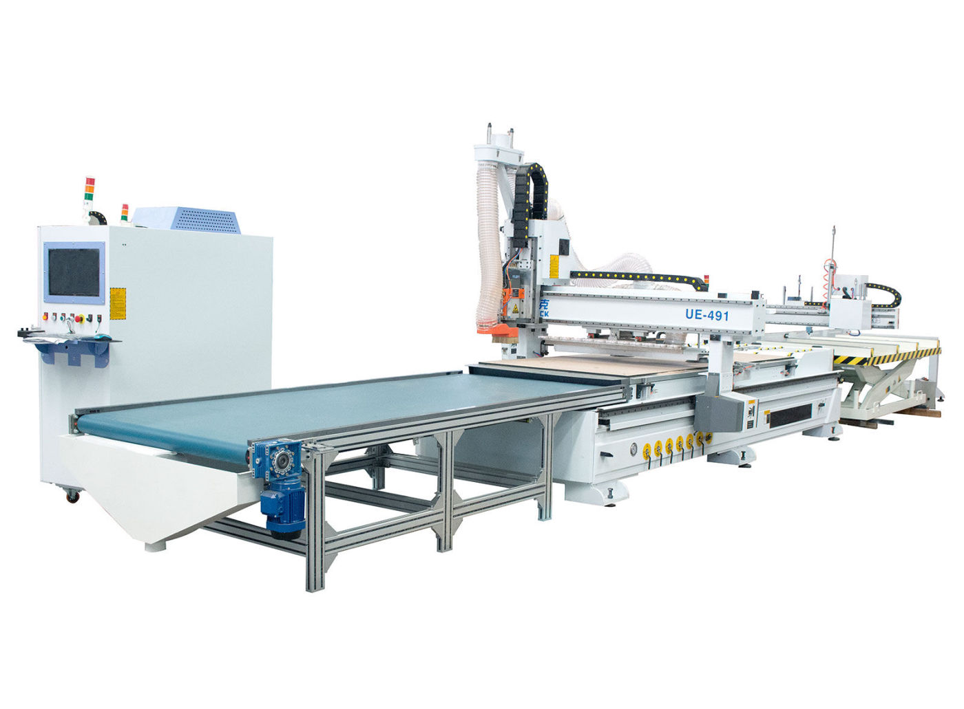 Nesting CNC line with barcode labeling