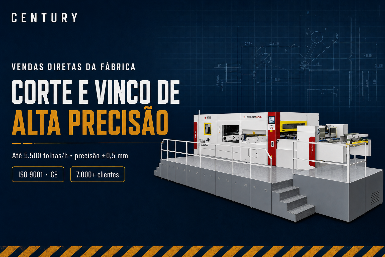 Máquina de Corte e Vinco na Fábrica — Precisão ±0,5 mm e até 5.500 folhas/h