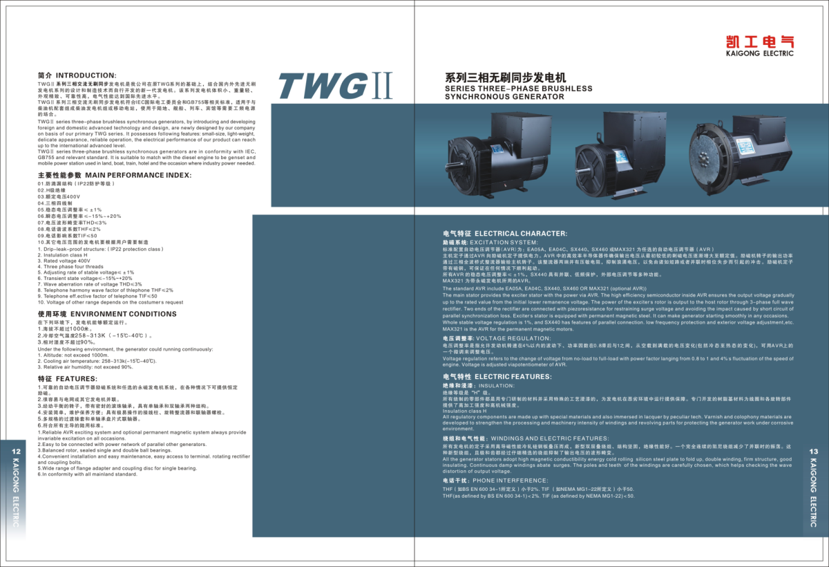 TWGII SERIES BRUSHLESS SYNCHRONOUS GENERATOR