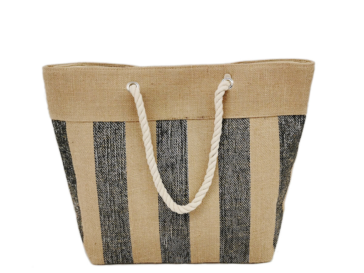 Jute custom beach bag Large with cotton rope handle wholesale polyester inner bag tote shopping bag