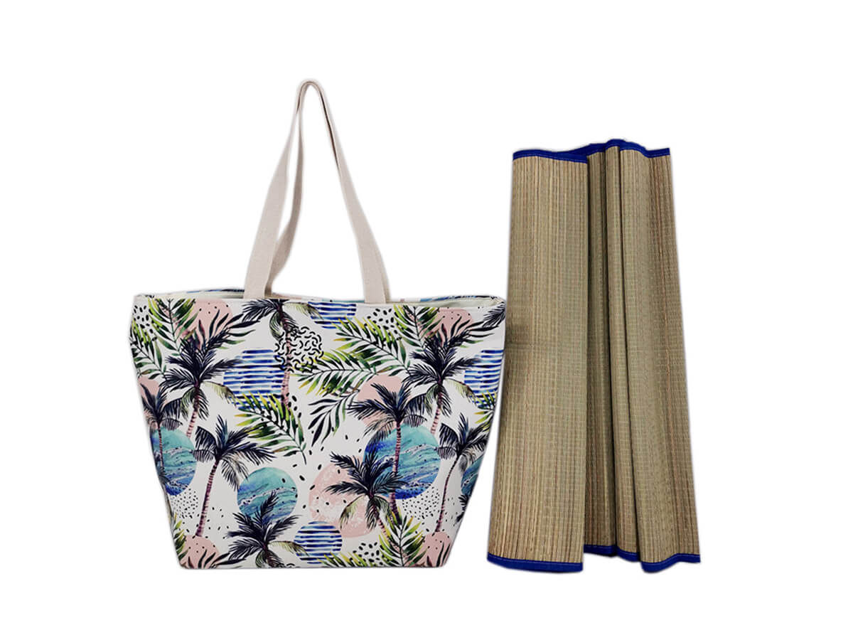 Canvas personalized beach bag Large with cotton rope handle wholesale polyester inner bag tote shopping bag