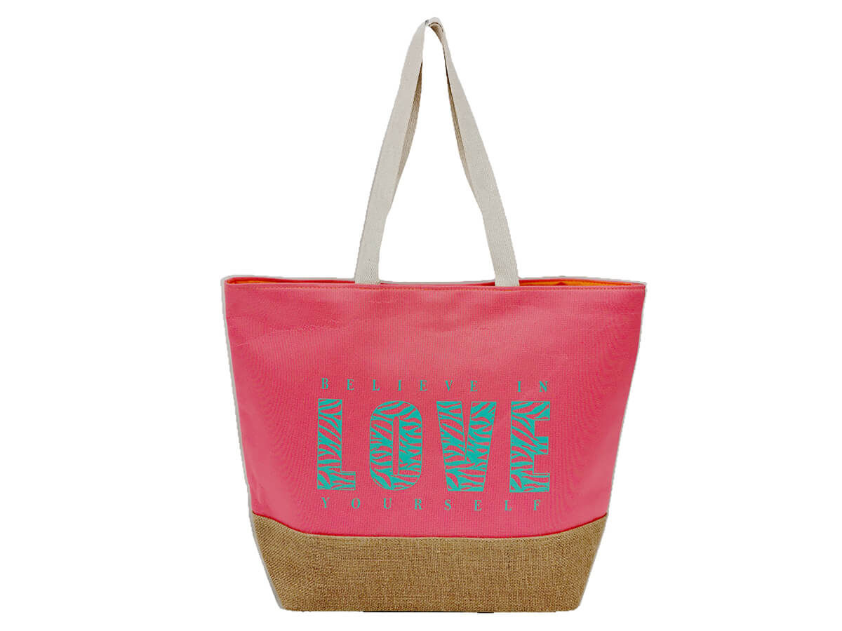 Canvas custom beach bag Large with cotton rope handle wholesale polyester inner bag tote shopping bag