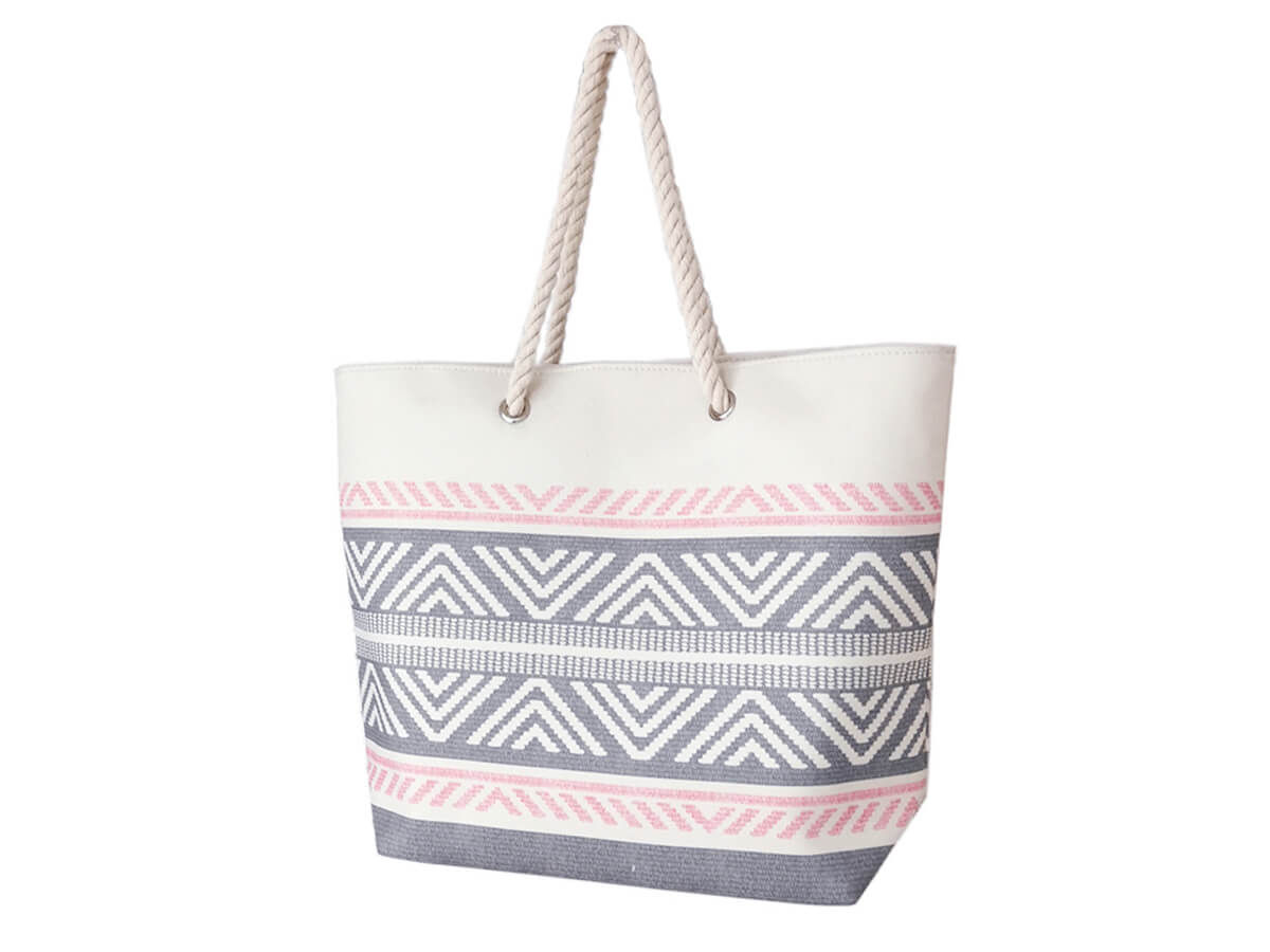 Large Canvas beach bag wholesale with cotton rope handle polyester inner bag tote shopping bag