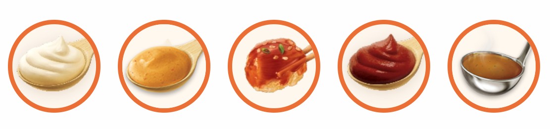 sauces dressings, mayonnaise‑type dressings, relishes, and dips