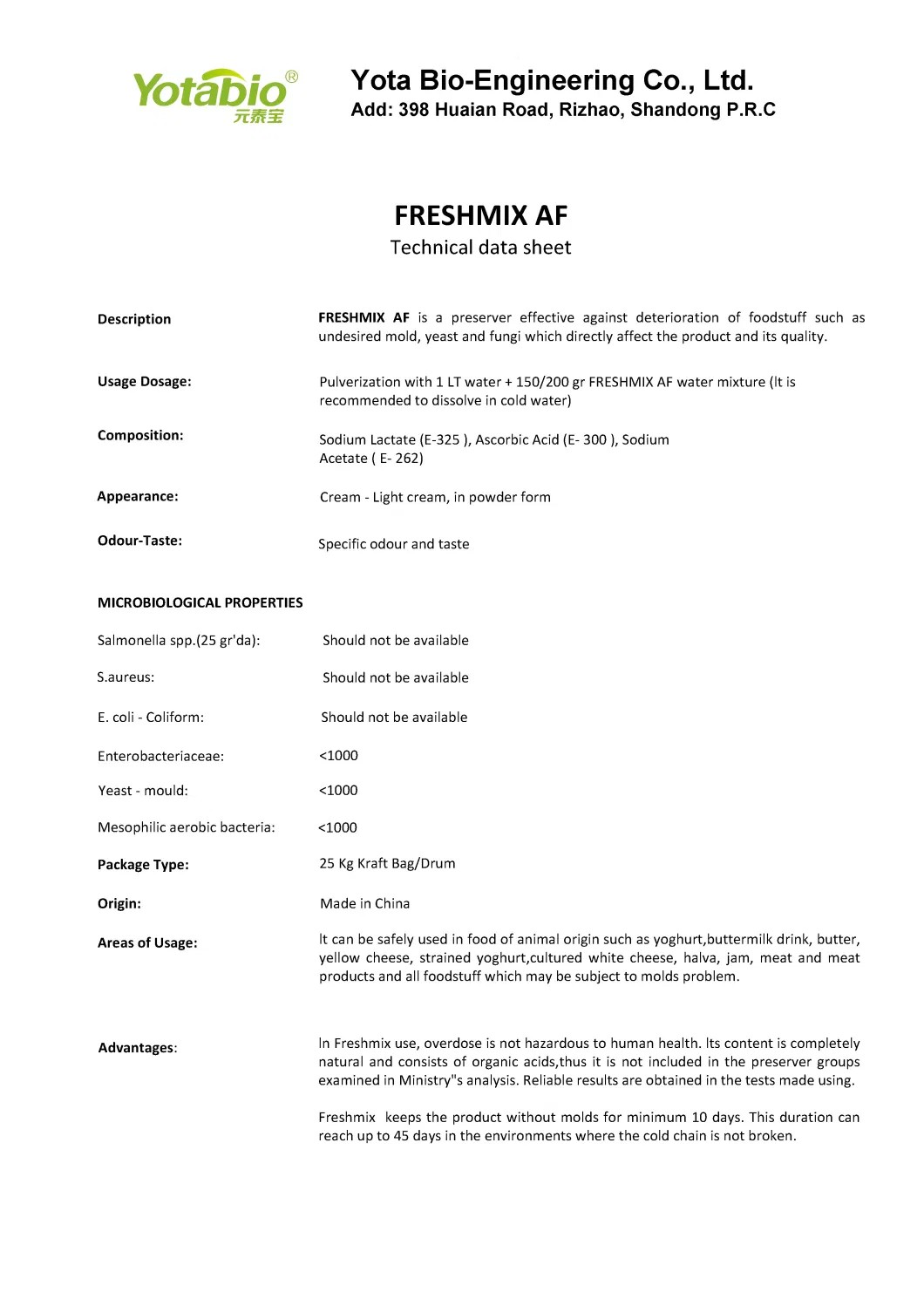Freshmix Af Natural Preservative Antifungi Mold Inhibitor to Extend Cheese Shelf Life