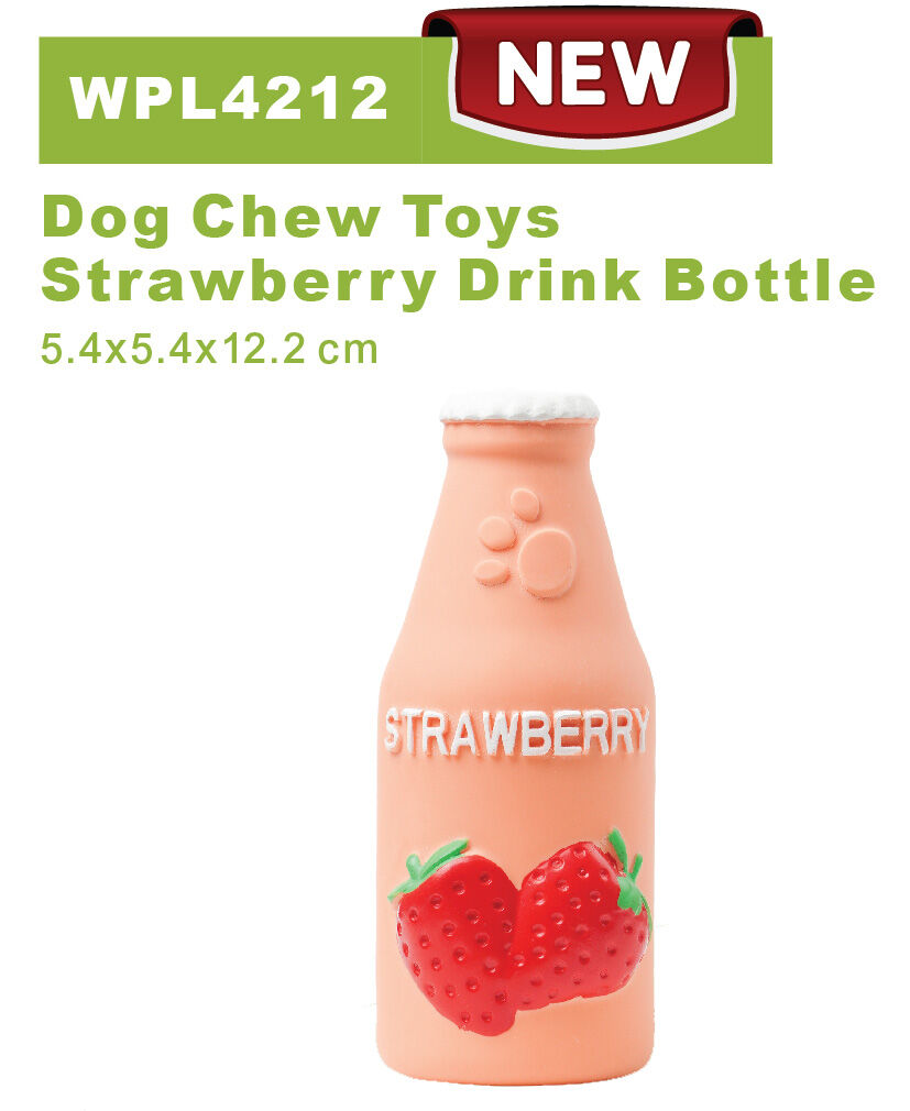 Squeaky Dog Chew Toys Strawberry Drink Bottle WPL 4212