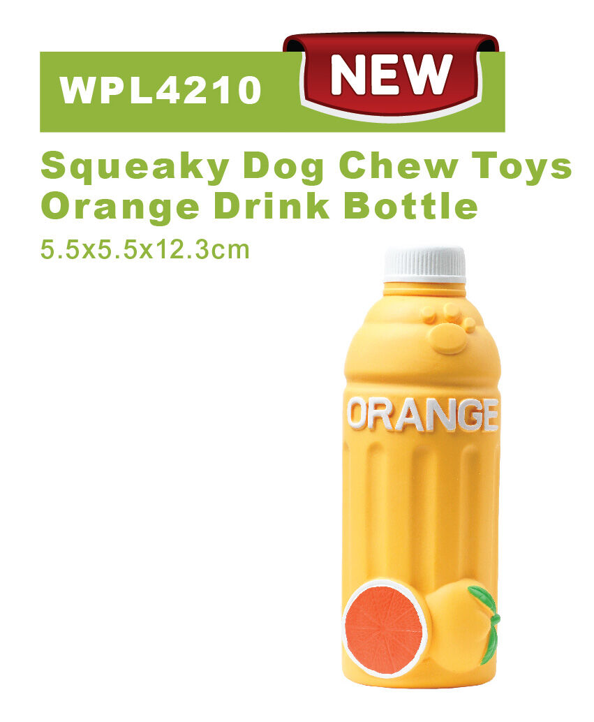 Squeaky Dog Chew Toys Orange Drink Bottle WPL4210
