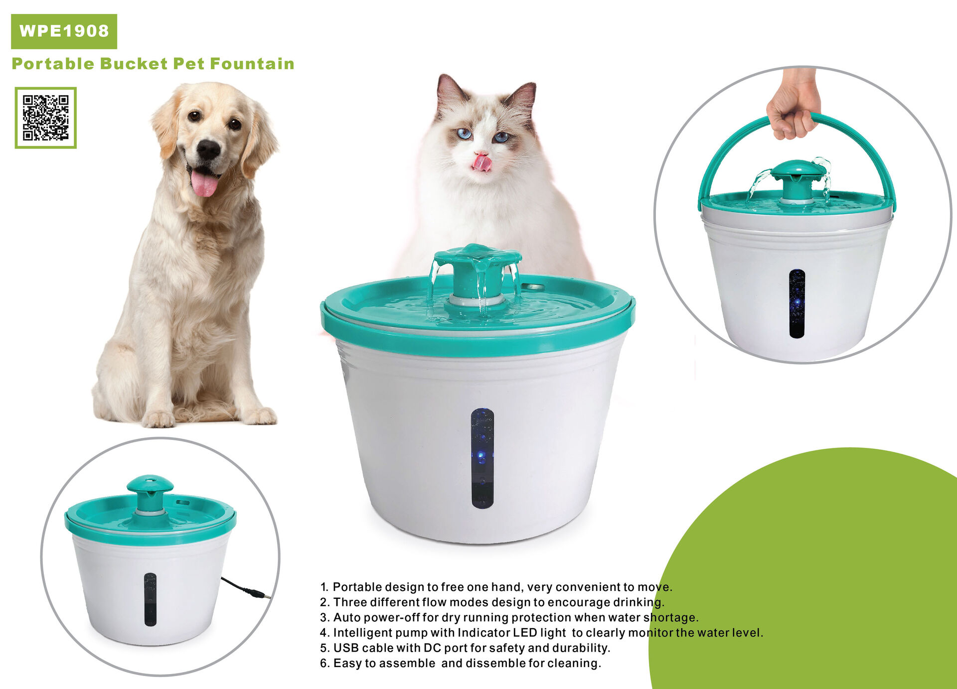 Protable Bucket Pet Fountain WPM1908