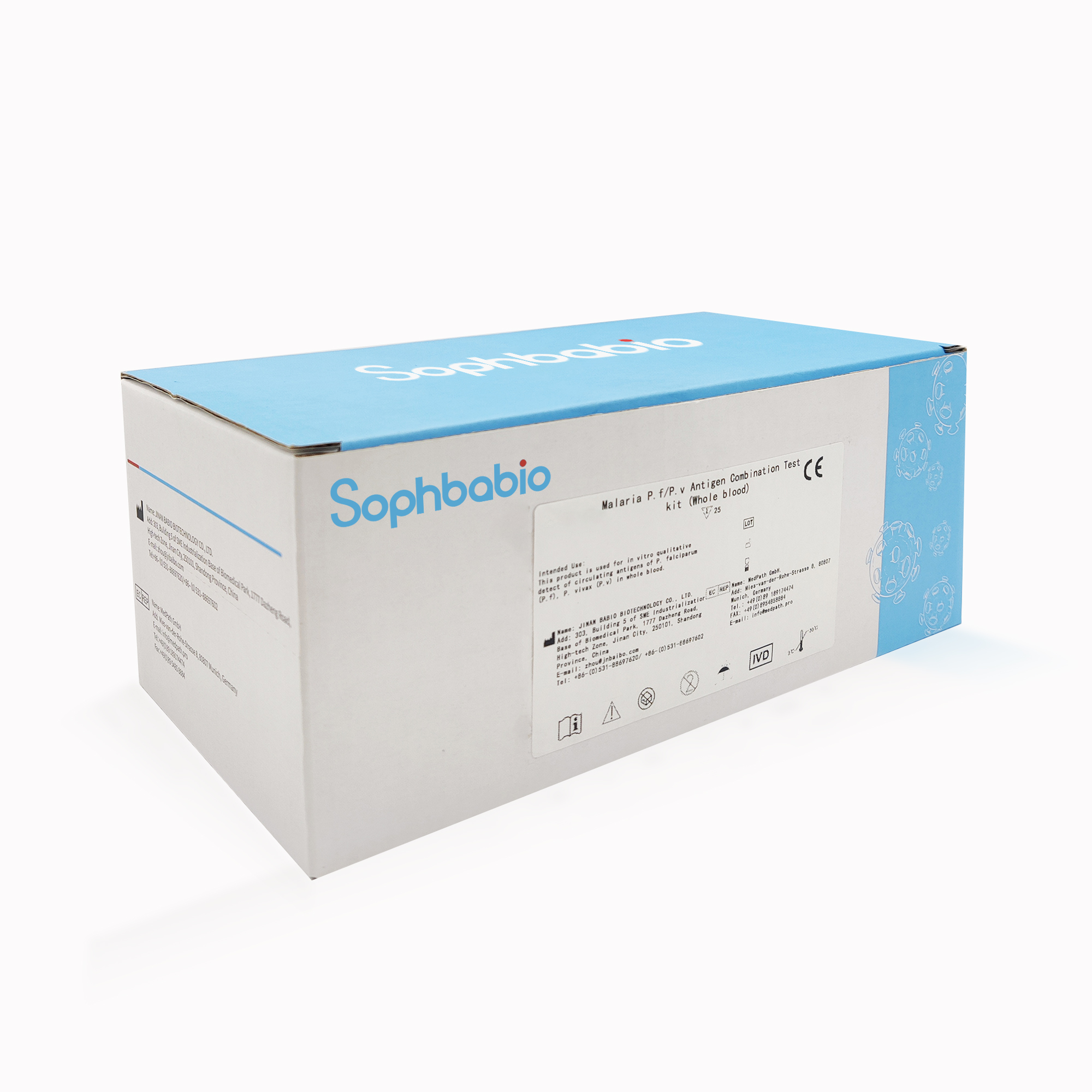 طقم اختبار مركب مستضد الملاريا Pf/Pv من شركة Sophbabio (دم كامل)