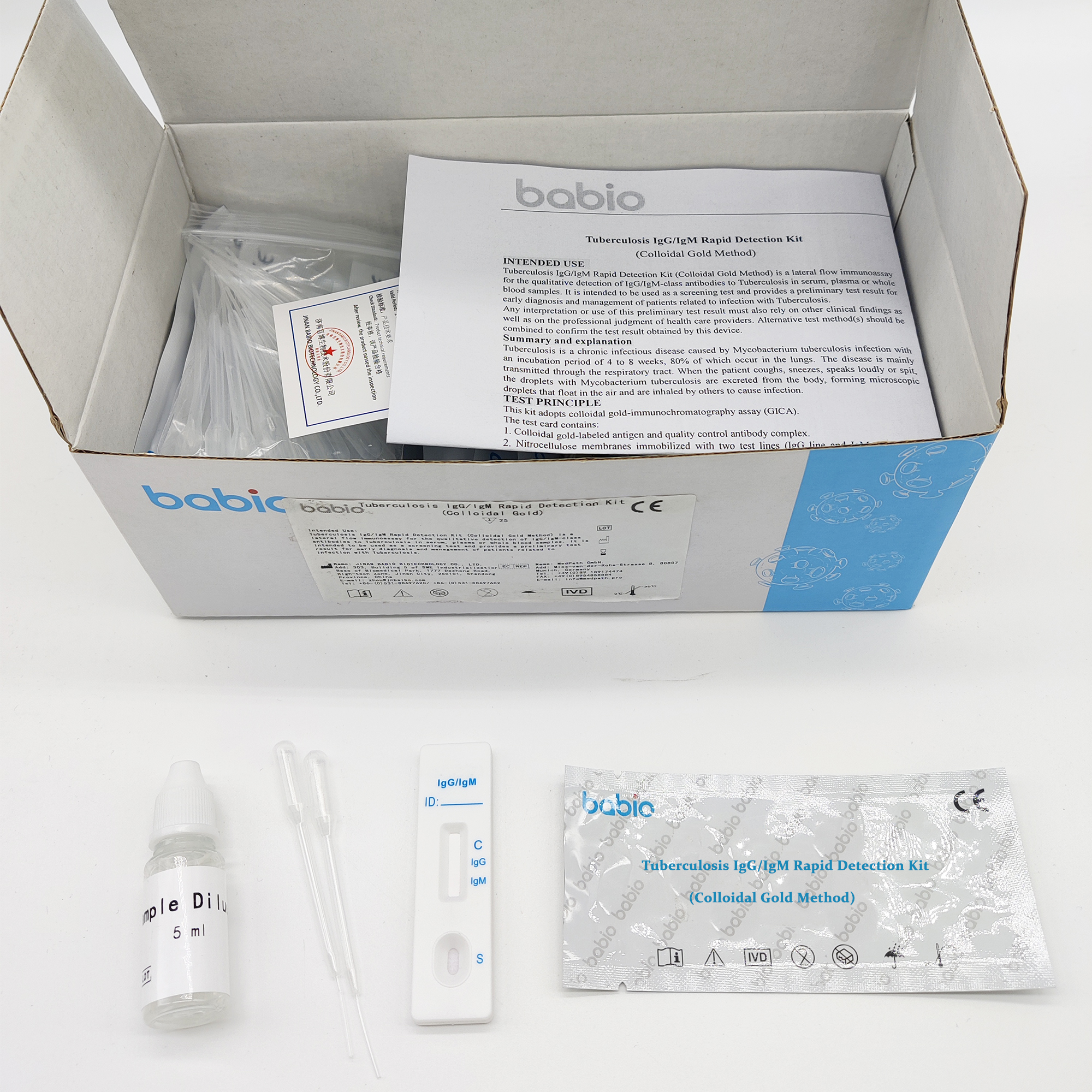 Kit de détection rapide des IgGIgM de la tuberculose (méthode à l'or colloïdal)