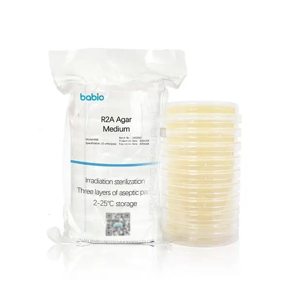 Medio de agar R2A de BABIO para el control microbiano en productos farmacéuticos, alimenticios y cosméticos