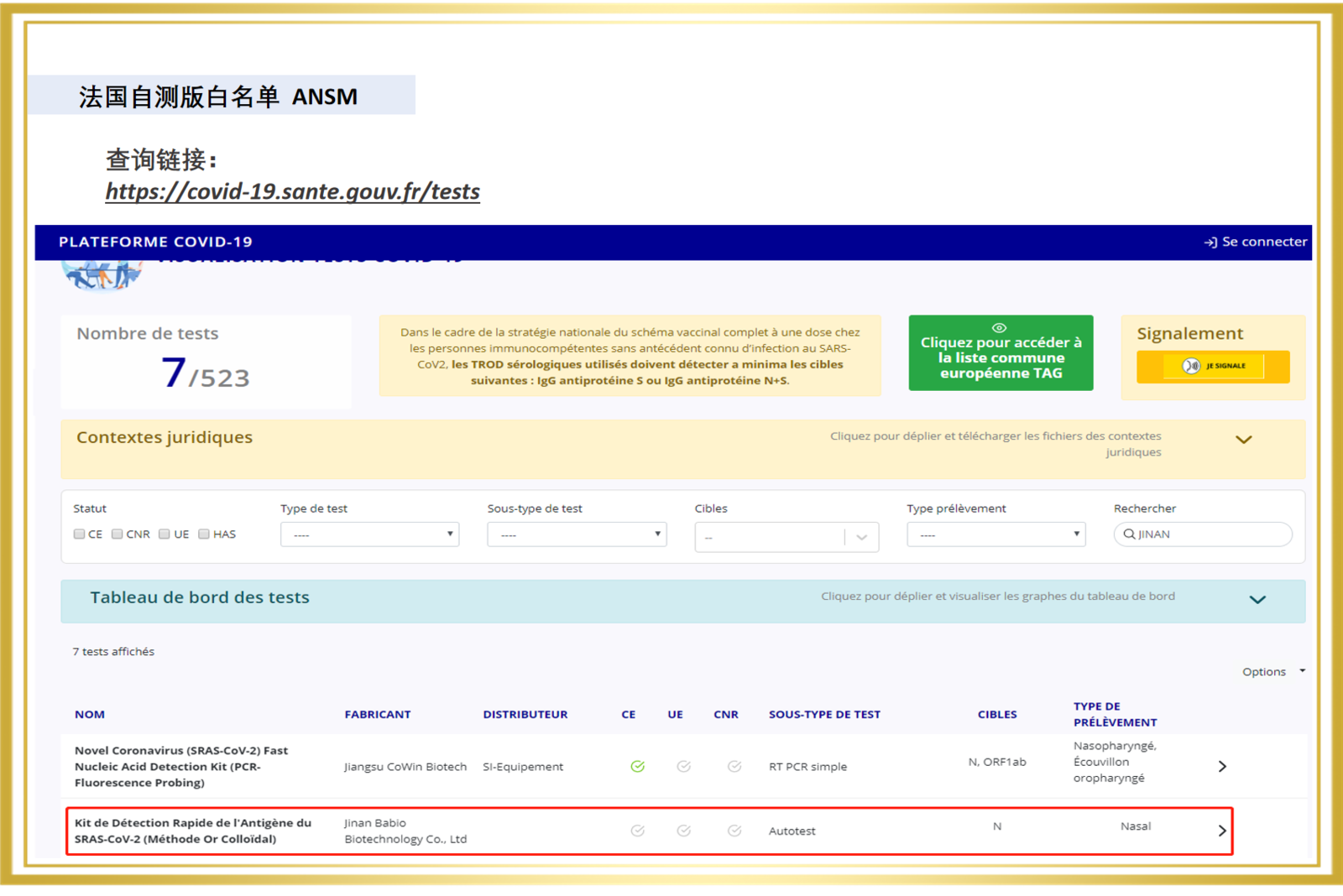 Productos de autoprueba de antígeno biológico de Baibo a través de la lista blanca francesa