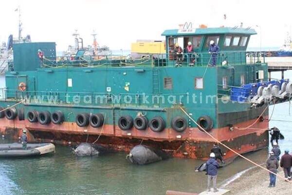 How to dock ship by using TEAMWORK marine airbags?