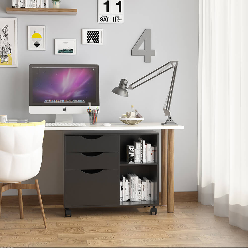 Mobile storage cube with 3 drawer and shelf