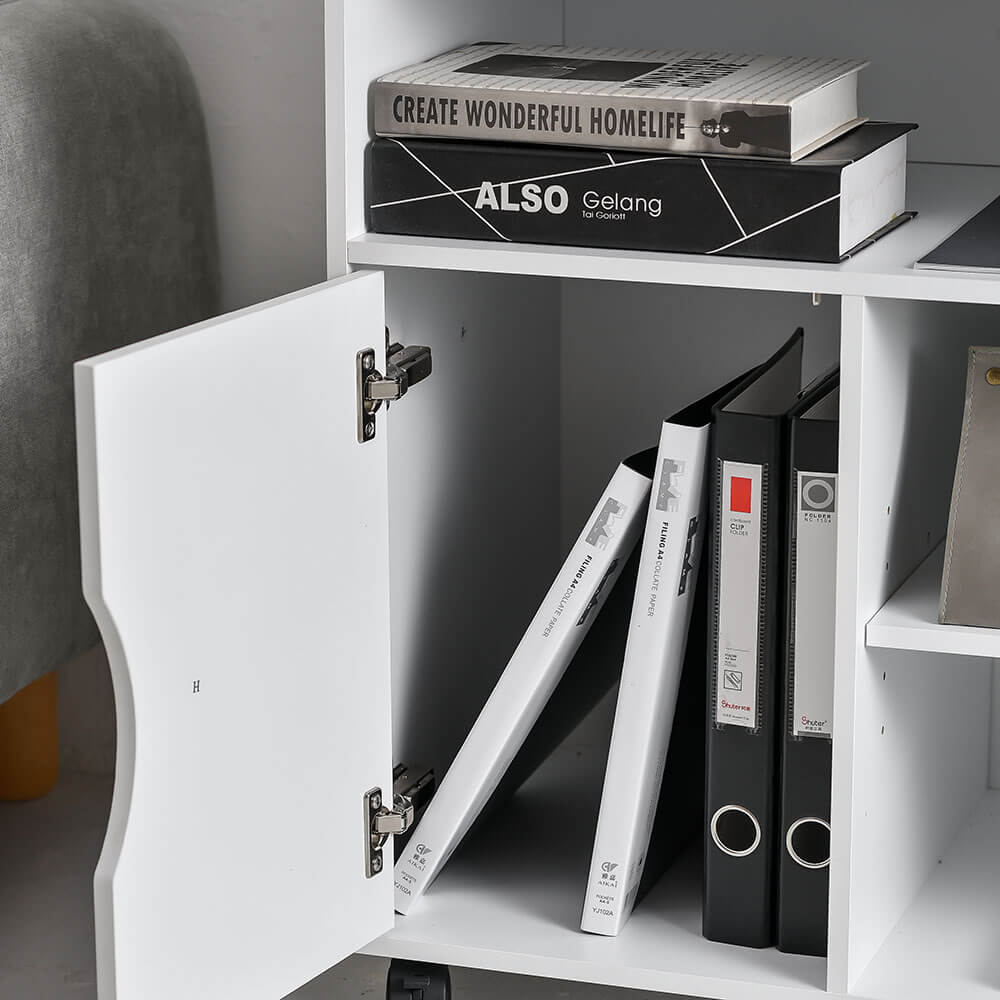 Mobile storage cube with door and shelf