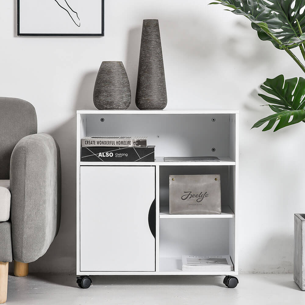 Mobile storage cube with door and shelf