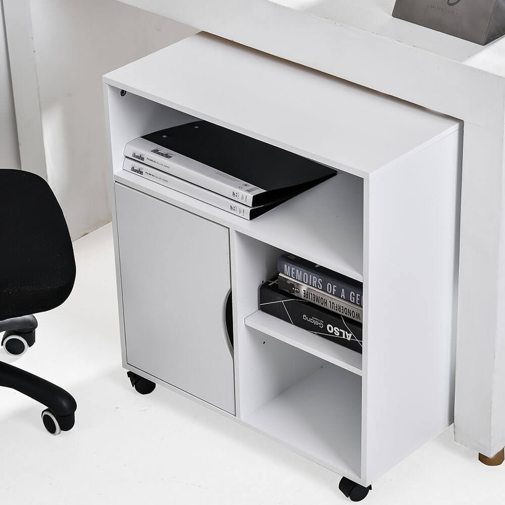 Mobile storage cube with door and shelf
