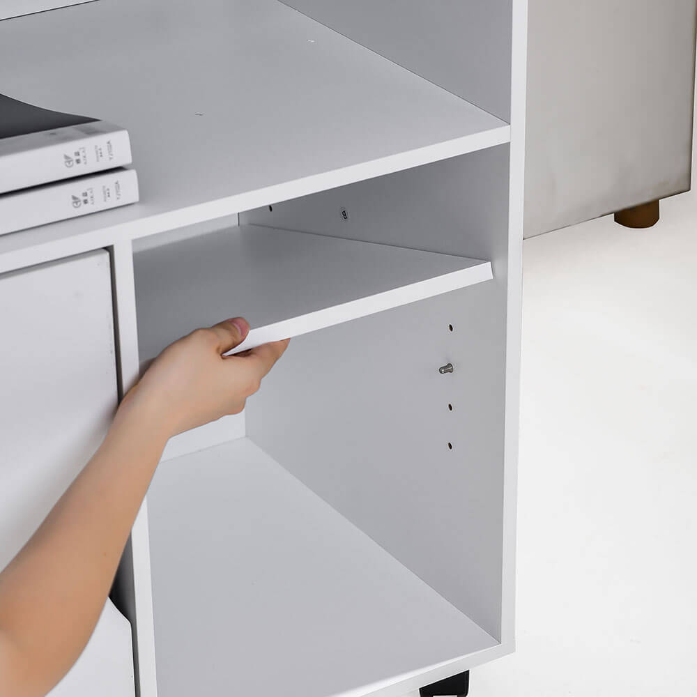 Mobile storage cube with door and shelf