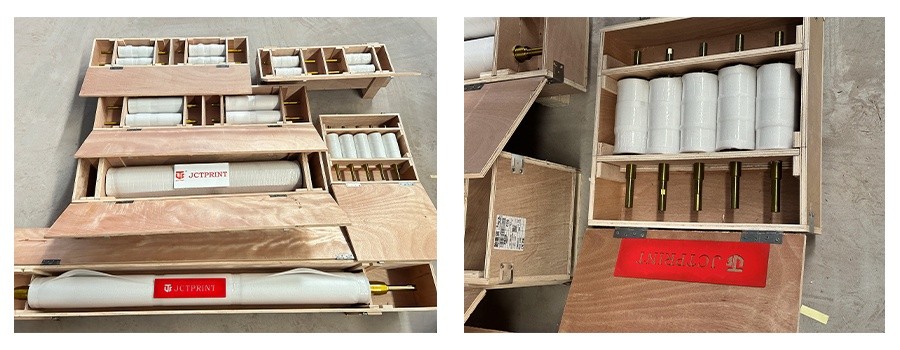 Wooden case packaging for anilox rollers international shipping