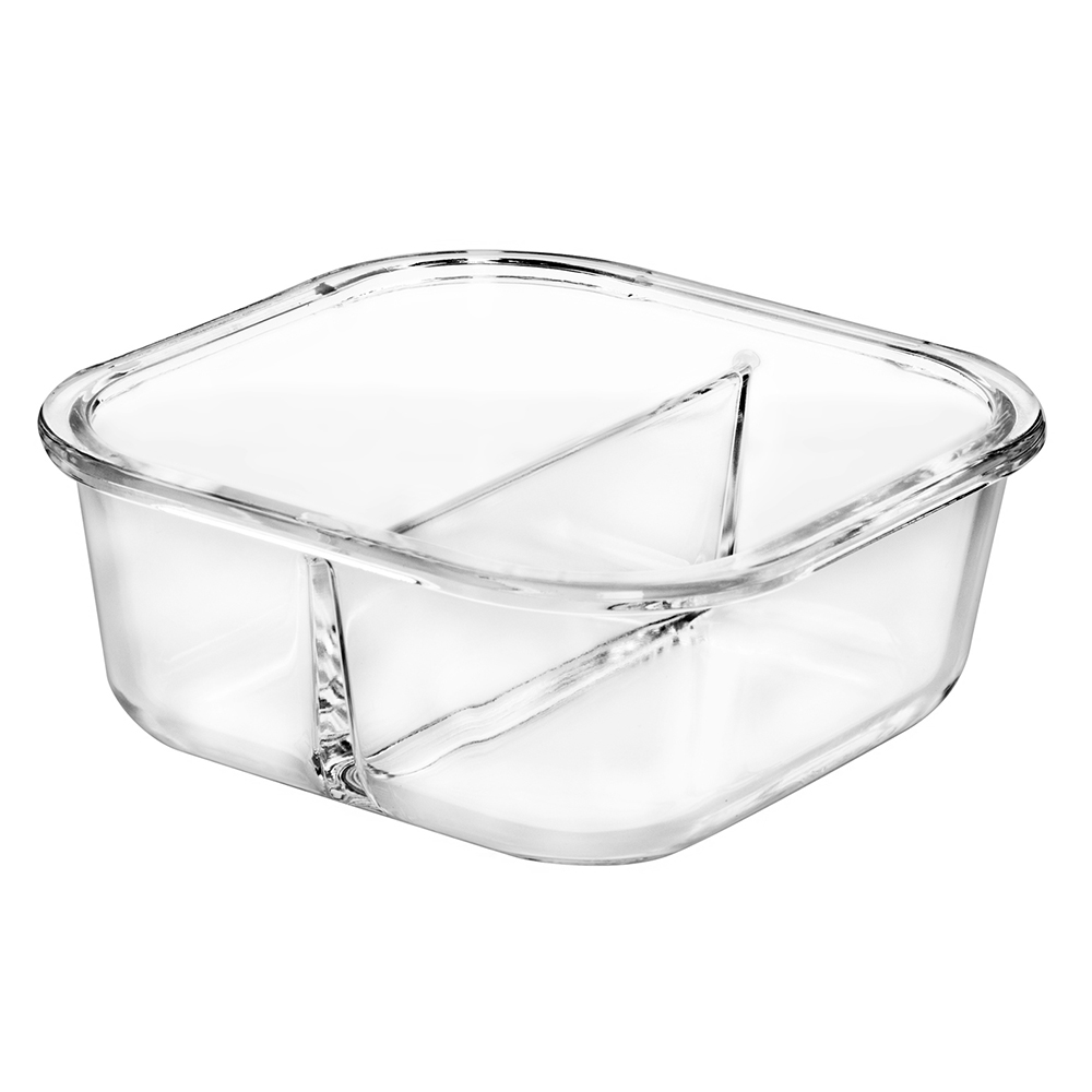 Square temperred glass food container with divider(11oz 17oz 27oz)