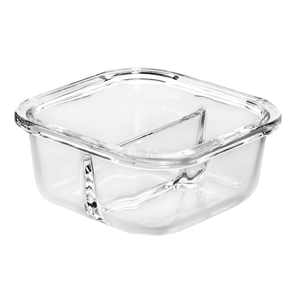 Square temperred glass food container with divider(11oz 17oz 27oz)