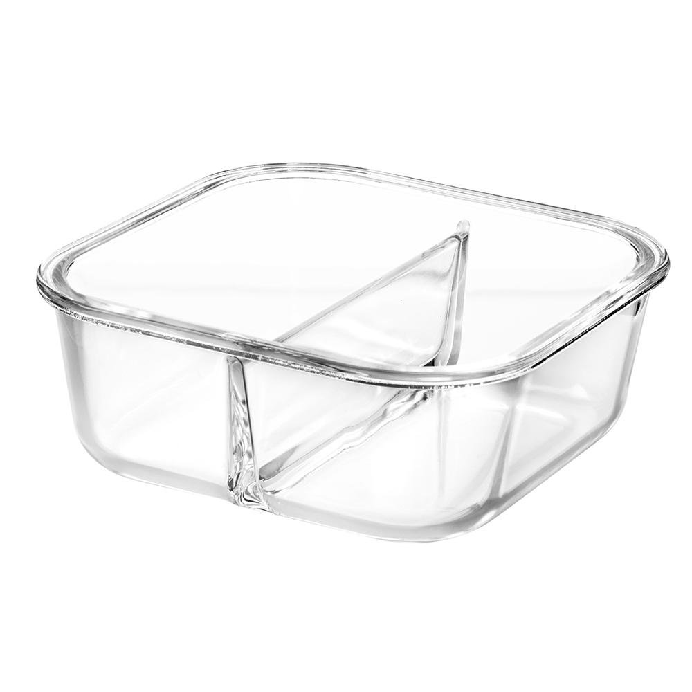 Square temperred glass food container with divider(11oz 17oz 27oz)