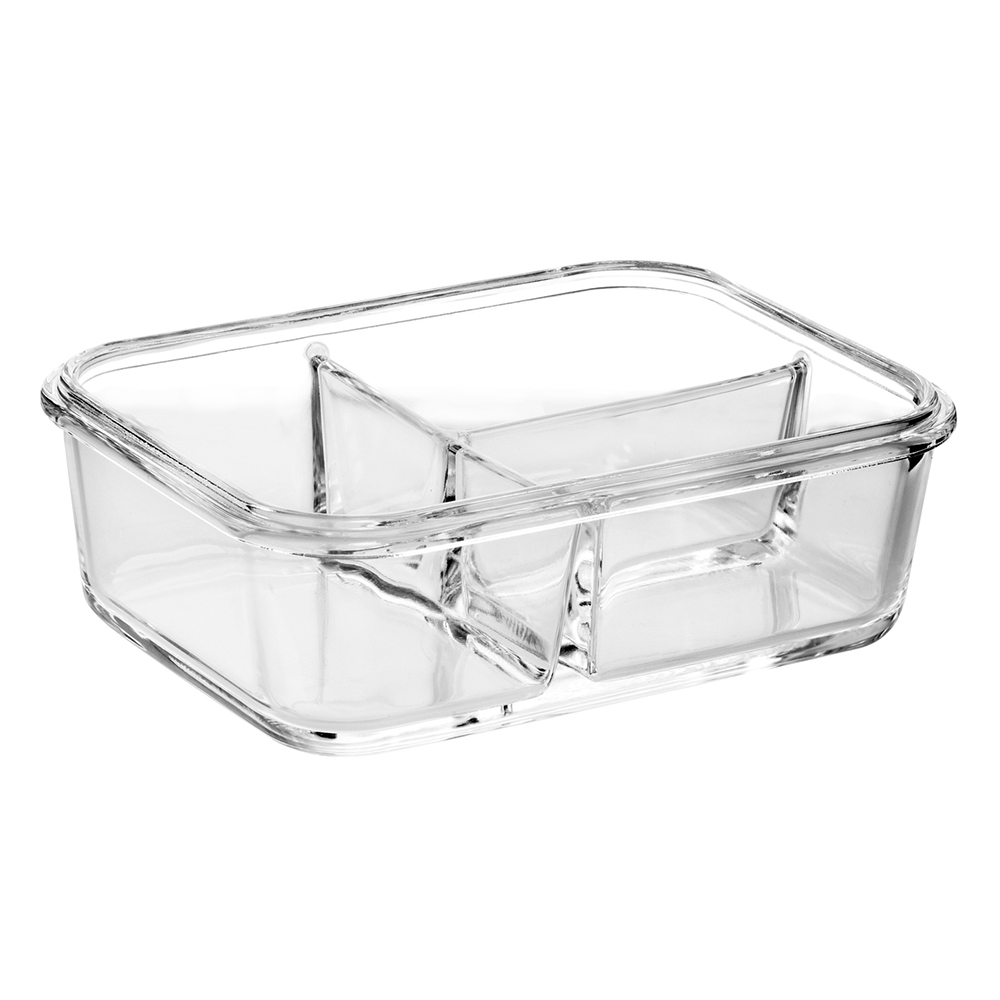 Rectangle temperred glass food container with divider(22oz 30oz 35oz 51oz)