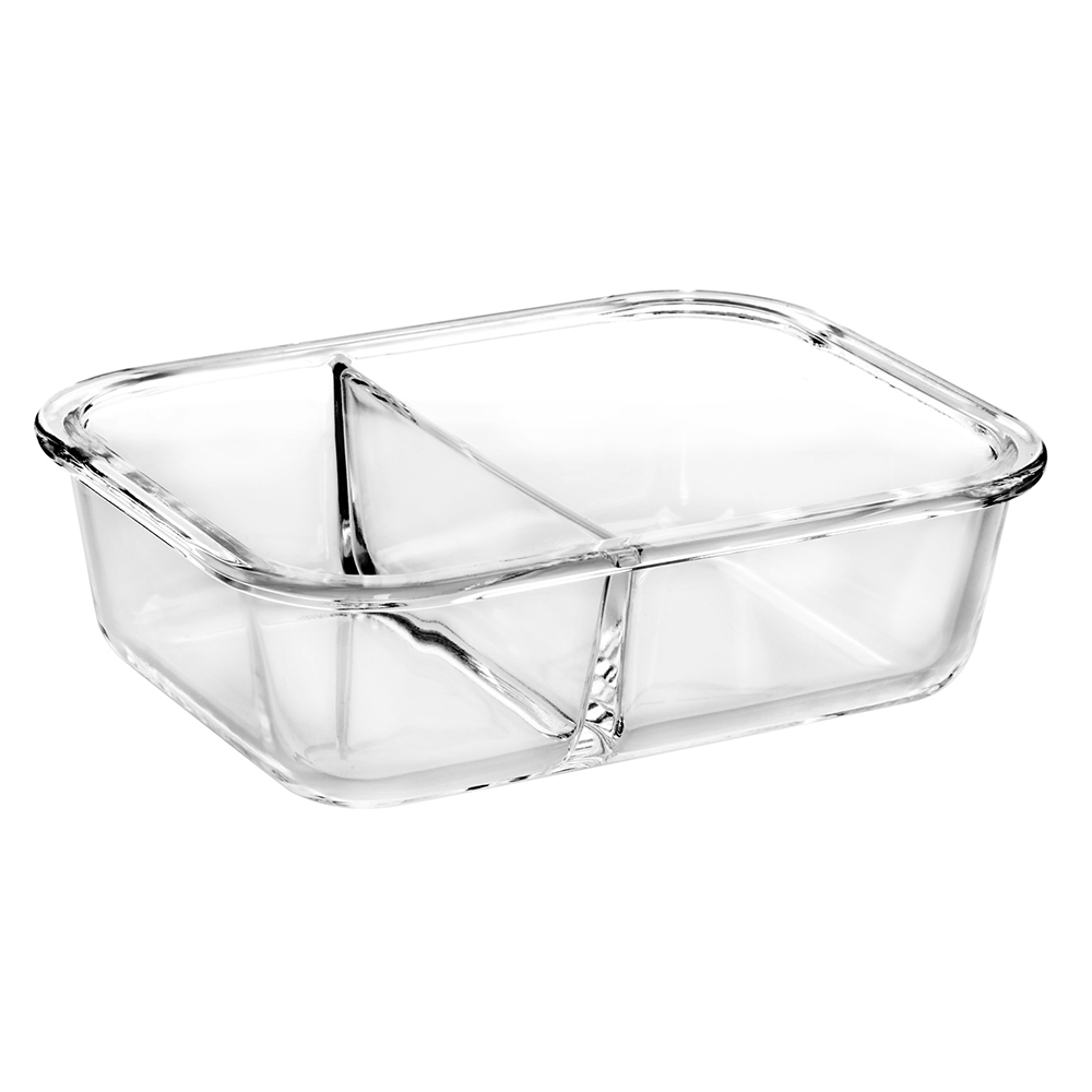 Rectangle temperred glass food container with divider(22oz 30oz 35oz 51oz)