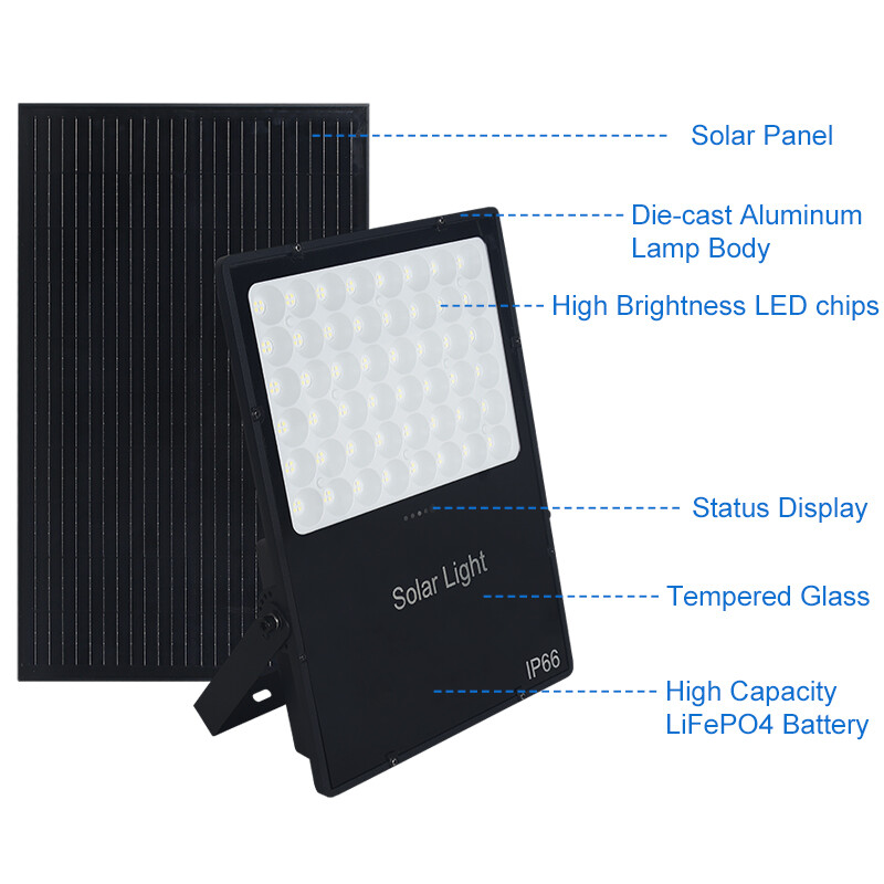 Aluminum Outdoor Garden Pathway Yard Patio Lawn Garage Stadium Smart Reflector IP65 Waterproof LED Solar Flood Light 100W 200W