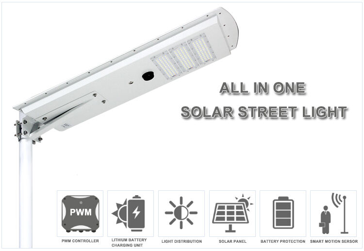 50W IP65 outdoor adjustable motion sensor integrated all in one led solar street light