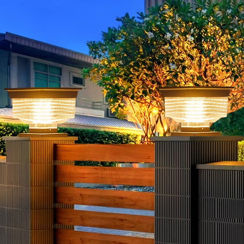 hot selling high lumen Intelligent control solar gate pillar light outdoor garden wall square post main gate fence lamp