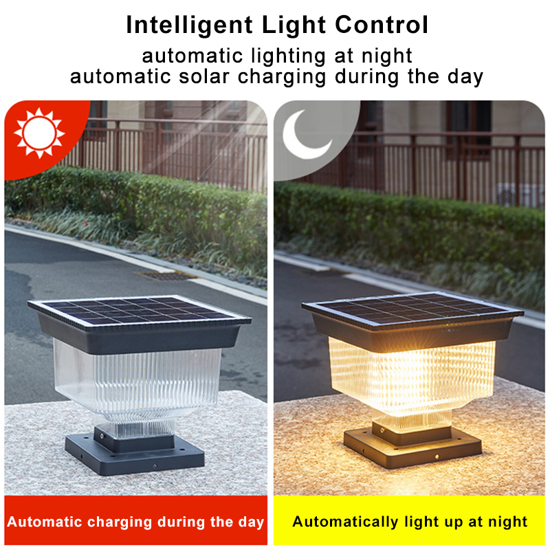 hot selling high lumen Intelligent control solar gate pillar light outdoor garden wall square post main gate fence lamp