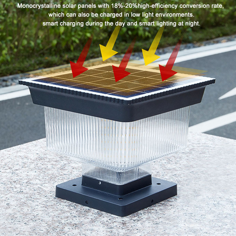 hot selling high lumen Intelligent control solar gate pillar light outdoor garden wall square post main gate fence lamp