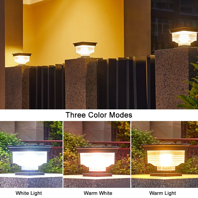 hot selling high lumen Intelligent control solar gate pillar light outdoor garden wall square post main gate fence lamp
