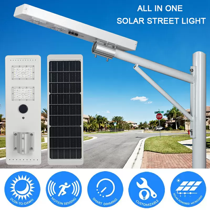 outdoor waterproof motion sensor auto dimming smart switch led all in one solar street light with remote