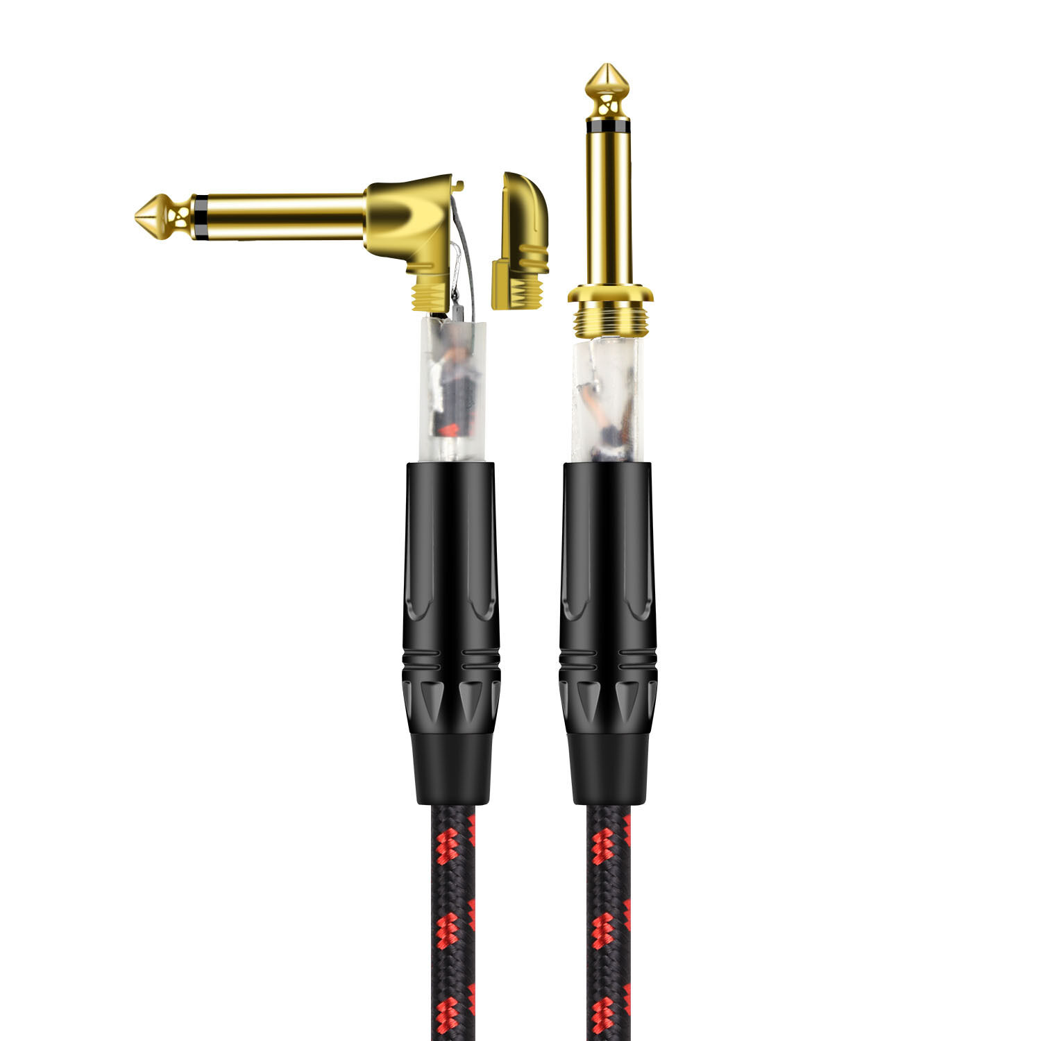 Jack 6.35 mm Mono Cable Gold Plated Male to Male Instrument Cable Cord 1/4 Inch for Bass Guitar Keyboard Speaker-Black/Red Tweed