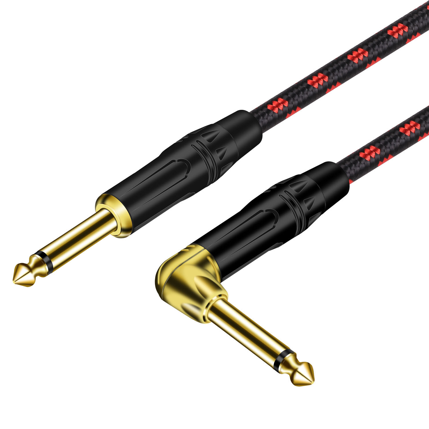 Jack 6.35 mm Mono Cable Gold Plated Male to Male Instrument Cable Cord 1/4 Inch for Bass Guitar Keyboard Speaker-Black/Red Tweed