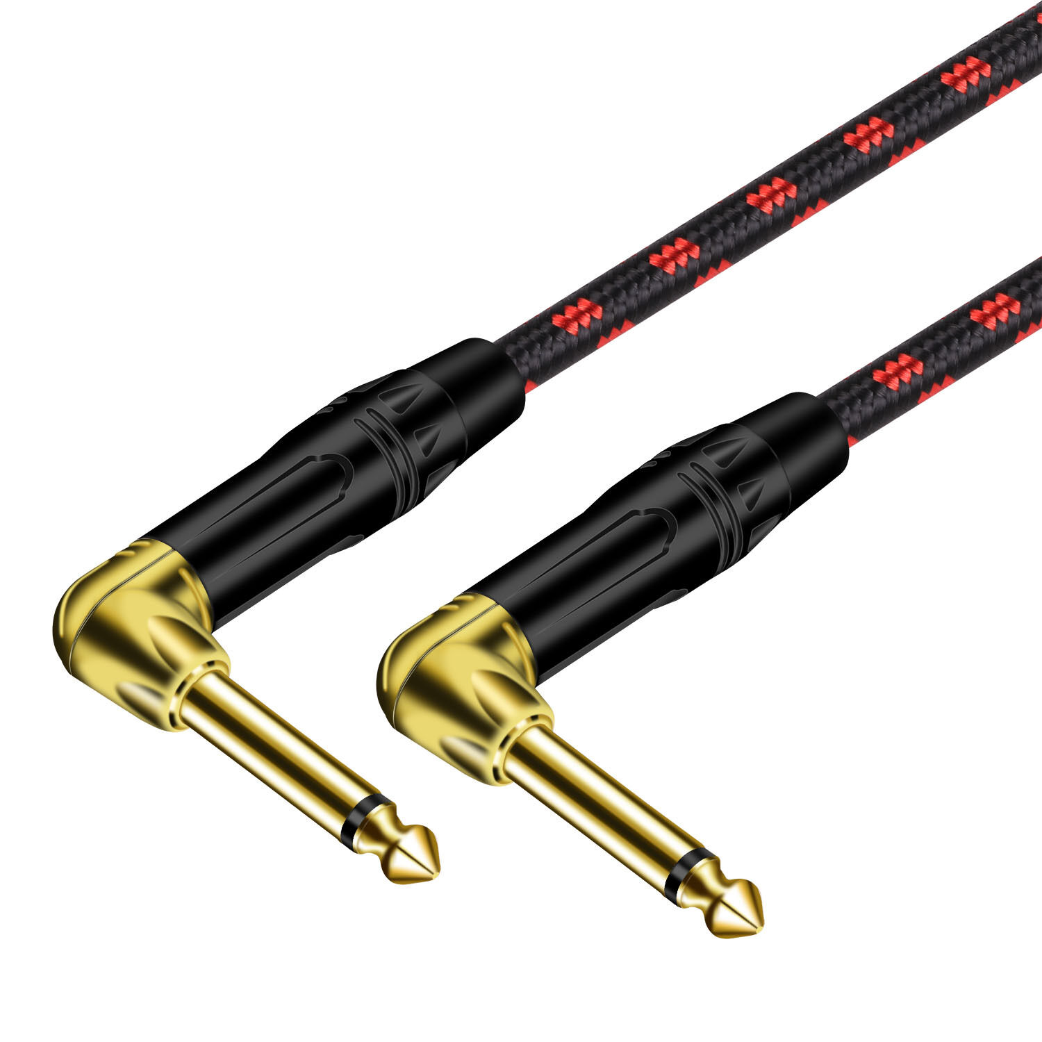 Jack 6.35 mm Mono Cable Gold Plated Male to Male Instrument Cable Cord 1/4 Inch for Bass Guitar Keyboard Speaker-Black/Red Tweed