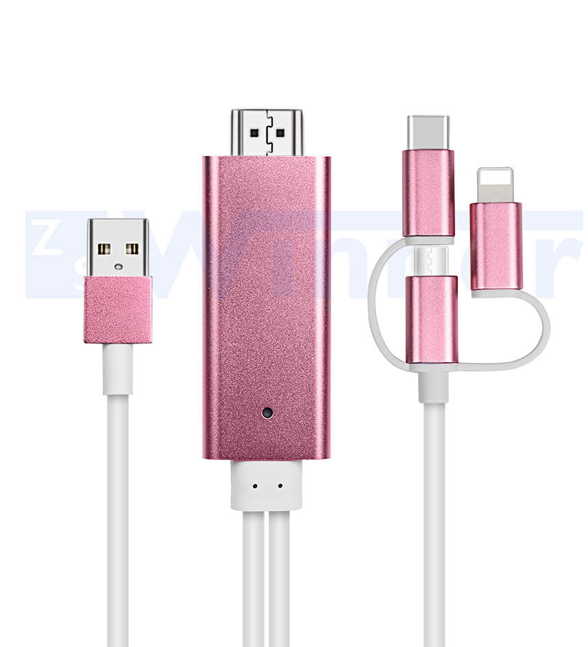 3 in 1 HDMI® Adapter Cable, Lighting / Type-C / Micro USB to HDMI® Cable ,Mirror Mobile Phone Screen to TV / Projector / Monitor, 1080P HDTV Adapter