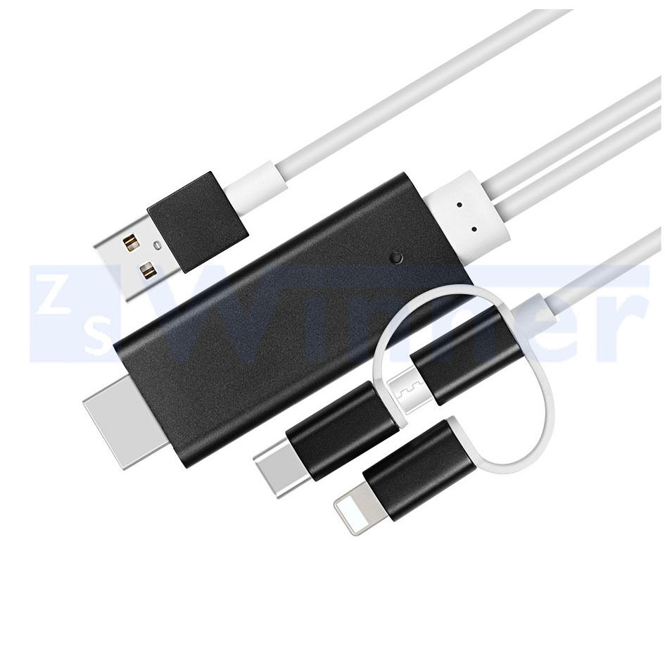 3 in 1 HDMI® Adapter Cable, Lighting / Type-C / Micro USB to HDMI® Cable ,Mirror Mobile Phone Screen to TV / Projector / Monitor, 1080P HDTV Adapter