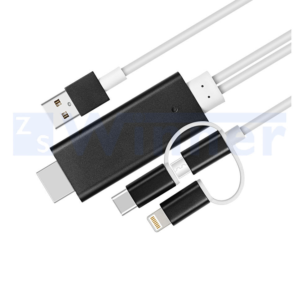 3 in 1 Multiple USB Charging Cable High Speed HDMI® Cable with Type C / 8 Pin Lighting / Micro USB Connector