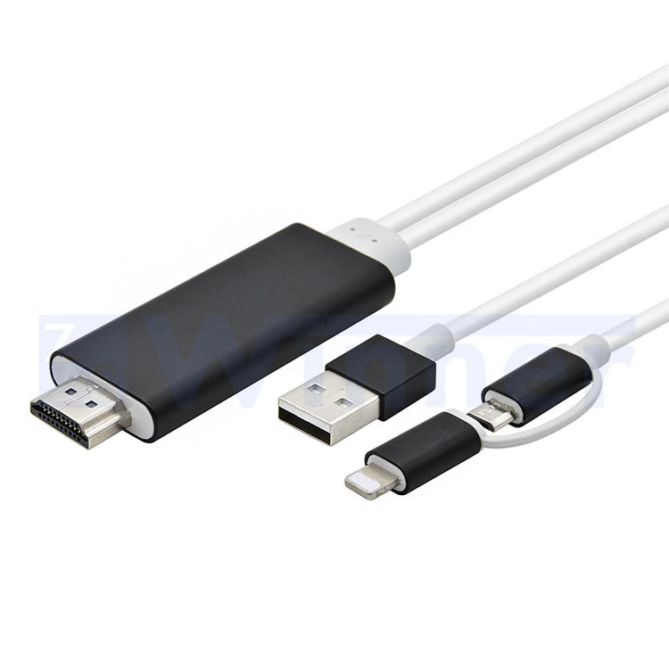 2 in 1 USB to HDMI® Cable 4K , HDMI® media adapter for Smartphone to HDMI® Cable 1080P HDTV Adapter