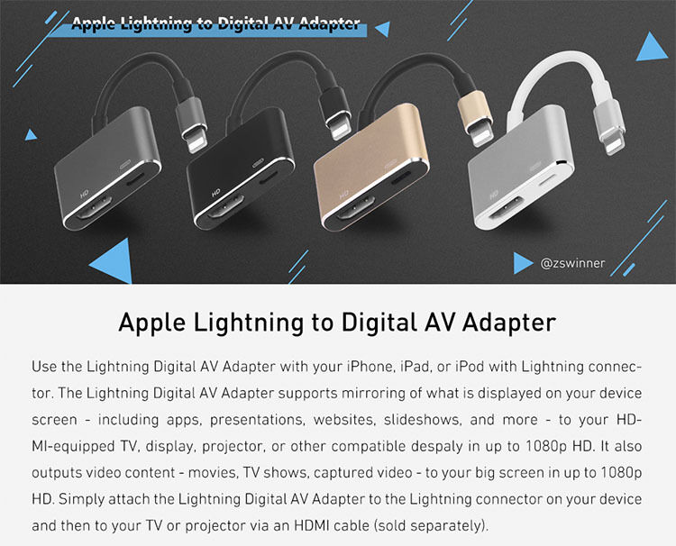 Professional Lightn-ing Cable to TV Cable Adapter For Apple interface 8Pin Converter for iPad iPhone iOS 11