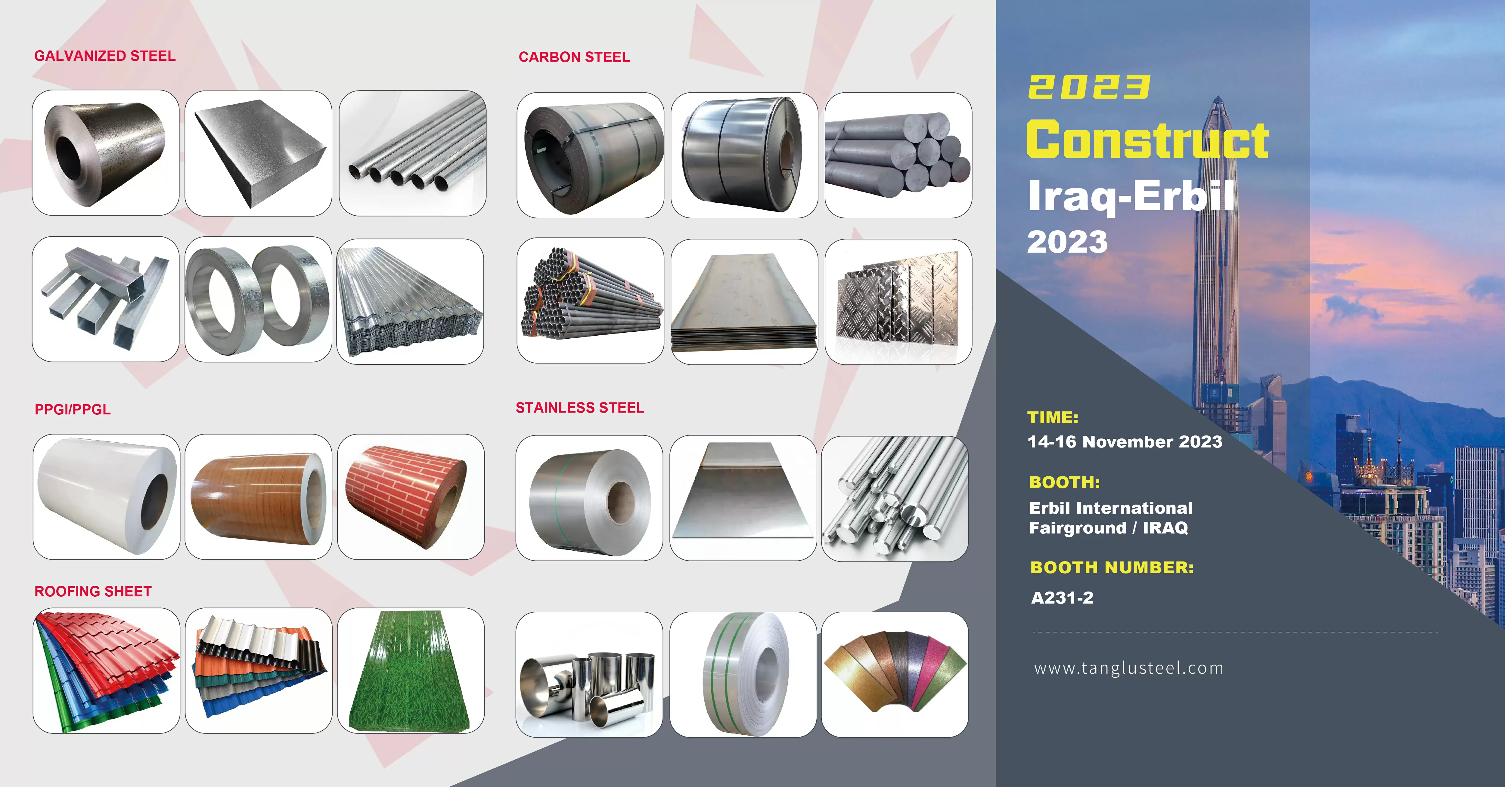 Welcome to Iraq International Building Industry Expo 2023 -- Shandong Tanglu Metal Material Co., Ltd