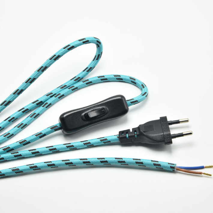 Lamp Switch Braided Wire Europe Plug VDE Lamp Power Cord with 304 Switch Lighting Push Botton Switch Cable