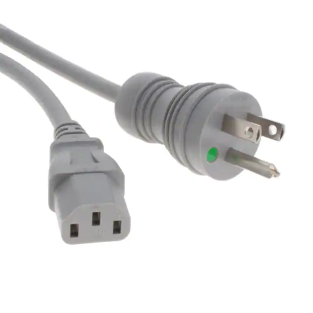 Gray power cord cable assembly NEMA 5-15p to IEC 320-c13 SJT