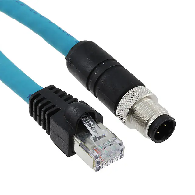 M12 male to RJ45 male 4-pin 24 AWG TPE cable double-ended cord set
